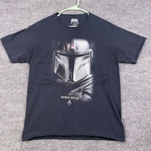 Star Wars The Mandalorian Fifth Sun Graphic T-Shirt Mens Large Black Helmet Tee